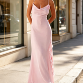 AIERTU - Women'S Summer Pink Slim Suspenders Straps Rose Appqulie Sleeveless Dress V-Neck Flowers Split Ruffles Maxi Dress Elegant Party Aiertu
