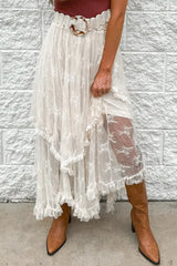 Aiertu - New Irregular Lace Long Skirt Elastic Waist Loose Women Skirt Ruffle Bohemian Vacation Summer Skirts Cowbaoy Female Cloth Aiertu