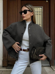 Aiertu - Stand Collar Short Jacket For Women Fashion Loose Single Breasted Coat Casual 2025 Spring Autumn New Solid Woman Outwear Aiertu