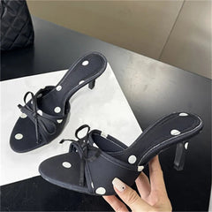 Aiertu - Summer Satin Polka Dot Butterfly-kont Thin Heels Women Slippers Fashion Open Toe Party Slides Shoes Aiertu