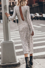 Aiertu -Casual Street Sequins Backless O Neck Long Sleeve Dresses aiertu