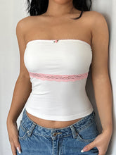 Aiertu - summer inspo Sweet Y2K Contrast Lace Strapless White Tube Top Women 2000s Cute Kawaii Cropped Vest Aiertu