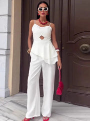 Aiertu - Elegant Ruffled Hem Tank Top Pants Set Women Sleeveless Backless Slim Vest High Waist Straight Trousers Suit 2026 Summer Chic Aiertu