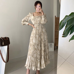 Aiertu - Women's Printed Waist Long Pleated Dress Aiertu