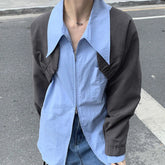 Aiertu Vintage Blue Shirts Women Streetwear White Zip Up Oversized Long Sleeve Chic Blouses Office Lady Korean Loose Casual Tops Aiertu