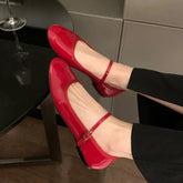 Aiertu - Shiny PU Leaather Flats Mary Janes Shoes Women Red Elegant Basic Pointed Toe Loafers Spring Autumn Daily Casual Black Shoes New Aiertu