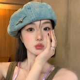 Aiertu - Washed Denim Berets Beanies Women Blue Cowboy Retro Octagonal Cap Ladies Fashion Newsboy Hat Korean Leisure Vintage Painter Hats Aiertu