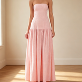 AIERTU - Pink Elegant Maxi Long Dresses Pleated Ruched Off Shoulder Women A-Line Party Vintage Gingham High Street Slash Sexy Summer Aiertu
