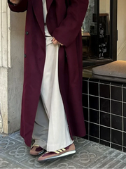 Aiertu - Fall Outfits 2026 Women Burgundy Red Padded Shoulder Coats Fashion Double Breasted Casual Lapel Outerwear New Autumn Winter Female Street Overcoat Aiertu