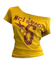 Aiertu - Y2k Sport Summer Off shoulder Top Women Sexy Vintage 2000s Short sleeve T shirt Lady Body Basic Crop Top Female Casual Aiertu