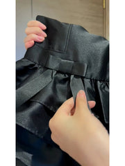 Aiertu - French Style Holiday Slim Fit A-line Dress Women's Summer Sleeveless Ruffled Black Satin Dress Fashion Female Clothes Aiertu