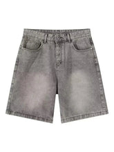 Aiertu - Women's Washed Denim Shorts Retro Neutral Style Quarter Bottoms Wide Leg Capris Female High Waist Straight Kenn-length Jeans 2XL Aiertu