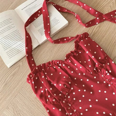 Aiertu - Long Dresses Backless Polka Dot Spring Summer Halter Women Dress Korean Fashion Vintage Elegant Vestidos Mujer Aiertu