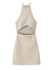 Aiertu - Sexy Hollow Out Short Dresses Women O-Neck Off Shoulder Halter Sleeveless Female Mini Dress Summer New Lady Party Vestidos Aiertu