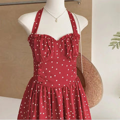 Aiertu - Long Dresses Backless Polka Dot Spring Summer Halter Women Dress Korean Fashion Vintage Elegant Vestidos Mujer Aiertu