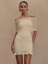 Aiertu - Mesh Strapless Off-shoulder Sexy Ruffled Mini Dress For Women Fashion Backless High Waist Female Ruched Party Dress Aiertu