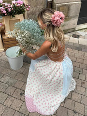 Aiertu - Elegant Print Perspective Lace Patchwork Long Dress Women Halter Backless Sleeveless Dresses Summer Lady Sweet High Street Robe Aiertu