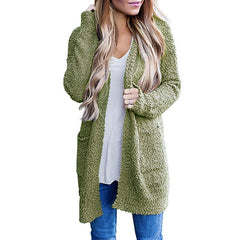 Aiertu long sweater dress outfit Autumn and Winter Knitwear Solid Color Fleece Double Pocket Cardigan Sweater aiertu