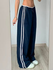 Aiertu - summer inspo Hot Side Zipper Split Contrast Stripe Loose Casual Women Straight Leg Pants Y2K Baggy Trousers Aiertu