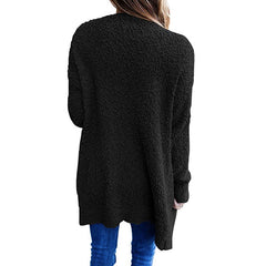 Aiertu long sweater dress outfit Autumn and Winter Knitwear Solid Color Fleece Double Pocket Cardigan Sweater aiertu