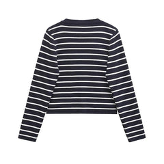 Aiertu - Autumn Winter Women Striped Knit Cardigan Long Sleeve O Neck Casual Outerwear Short Coat Aiertu