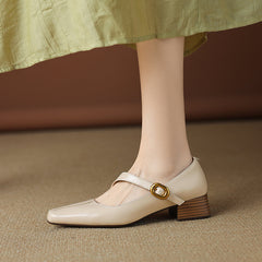 Aiertu Spring Autumn Square Toe Mid Heel Shoes for Girls Sweet Style Genuine Leather with Ladyshoes Mary Jane Single Shoes Trend Aiertu