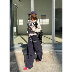 Aiertu 90s American Retro Trend Printed Letters Overalls Women Loose Fold High Street Korean Casual Sports Couple Wide leg Pants Unisex Aiertu