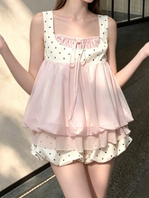 AIERTU - Japanese Suit Summer New Sweet Wind Age-reducing Polka Dot Top Niche Bud Skirt Two-piece Set Aiertu