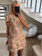 Aiertu - Chic Flower Mini Dress Women O-neck Short Sleeves High Waist A-line Dresses Female 2025 Spring Summer Fashion Floral Lady Robe Aiertu