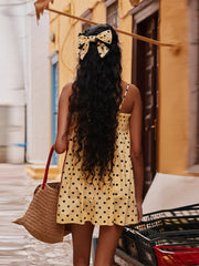Aiertu Lovely Butter Yellow Mini Halter Dress Sleeveless Loose Spot Lace Up Vestidos Ruffles Edge Robes 2025 Lady Cute Short Dresses Aiertu