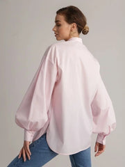 Aiertu - Loose O-neck Women Stylish Shirts Spring Summer Lantern Sleeve Single-breasted Female 100% Cotton Blouse Ladies Tops Aiertu