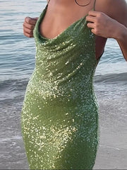 Aiertu - Sexy Deep V-neck Sequin Dress Women Sling Sleeveless Backless Slim Hip Package Long Dresses Female 2025 Spring Summer Lady Gown Aiertu