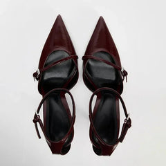 Aiertu - Sexy Pointed Toe High Heel Women Shoes Elegant Ankle Strap Patent Leather Stilettos Luxury Prom Weddings Bridal Pumps for Ladies Aiertu