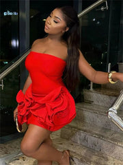 Aiertu Appliques Attractive Women Mini Dress Solid Sexy Strapless Ruched Stacked Body-shaping Vestidos Female Classic Party Robe Aiertu