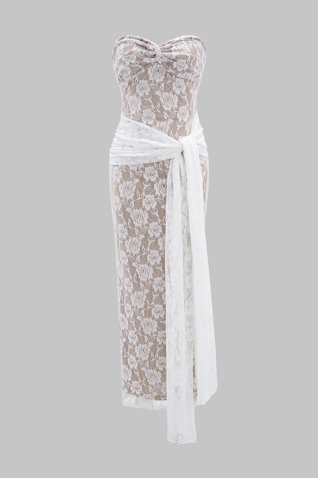 Aiertu - Tie Front Twist Knot Strapless Sleeveless Maxi Dress Aiertu