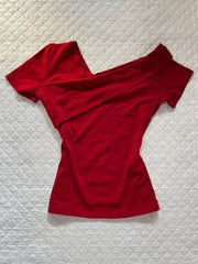 Aiertu - Summer Y2k Aesthetics Vintage Solid Tops Women Harajuku Slim Fit Skew Collar T-shirt Vintage Sexy Cropped Shirts Grunge E-girls Aiertu