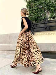Aiertu - Leopard Print Elegant Big Swing Midi Skirt Women Fashion Streetwear A-line Skirt High Waist Vintage Vacation Skirt Aiertu