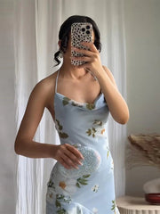 Aiertu - Sleeveless Flower Print Dress Woman 2025 Tulle Mini Dresses For Women Summer Backless Sexy Dress Elegant Party Dresses Aiertu