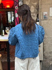 Aiertu - casual winter outfits Casual Solid Printed Padded Women Jacket O-neck Full Sleeves Lady Coat 2024 Fashion Autumn Covered Button Female Loose Outwear Aiertu