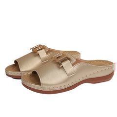 Aiertu - New Slippers Plus Size Solid Color Round Head Metal Chain Casual Outer Wear Women's Slippers Aiertu