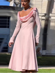 Aiertu - Sexy Backless Bow Long Sleeve Slim Dress For Women Stack Neck Elegant Draped Maxi Party Dresses Female Autumn New 2026 Aiertu