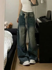 Aiertu - American Streetwear Jeans Women High Waist Y2K Lace Up Denim Pants Fall Loose Vintage Harajuku Female Casual Trousers New Aiertu