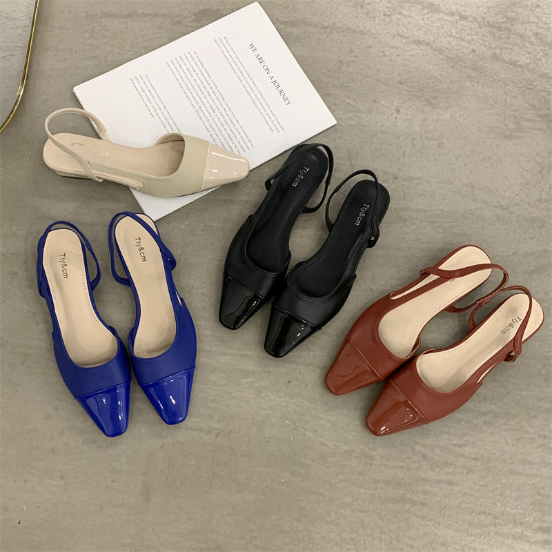 Aiertu Shallow Mouth Spring Shoes Leather Sandals Women Summer Heels Square Toe Suit Female Beige Girls Velvet Comfort Elastic Band Op Aiertu
