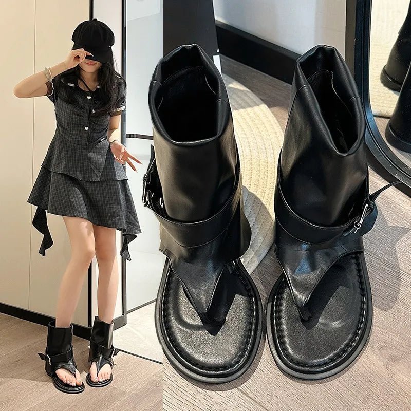 Aiertu - Women's Shoes Clip Toe Cool Women's Boots 2025 Summer New Flip Flops Travel Flat Heel Roman Boots Sandals Aiertu