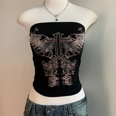 Aiertu - Y2K dark personality pattern printed tube top female niche hot girl outside wearing backless slim jacket Aiertu