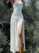 Aiertu - Summer High Slits Temperament Dress Biased Collar Backless Folds Skinny Sleeveless Vacation Beach Party Classic Vestidos Aiertu