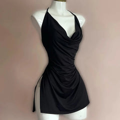 Aiertu Backless Bandage Dress Sexy Girl Black V Neck Elegant Irregular Slim Sweet Korean Women Mini Dresses 2025 New Fashion Nightclub Aiertu