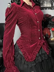 Aiertu - High End French Elegant Luxury Vintage Blouse Y2k Aesthetic Gothic Striped Slim Buttons Harajuku Shirts American Popular Clothes Aiertu