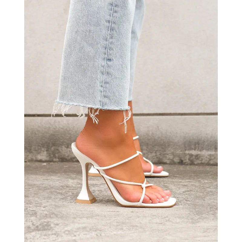 Aiertu - Summer Pumps Sexy high heels Slippers Sandals Shoes Women Thin High Heels Square Toe Sandal Lady Pump Shoes Mules white Aiertu