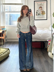 Aiertu - Blue Baggy Jeans Japanese 2000s Style Y2k Pants Downtown Girl Aesthetic Denim Flare Pants Streetwear Clothing P67-EZ55 Aiertu